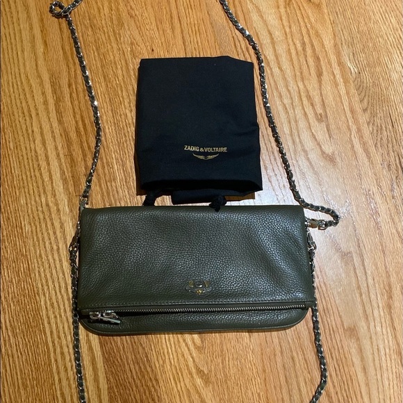 NWT Zadig & Voltaire Rock Leather Shoulder Bag in Kaki Green - Picture 2 of 10